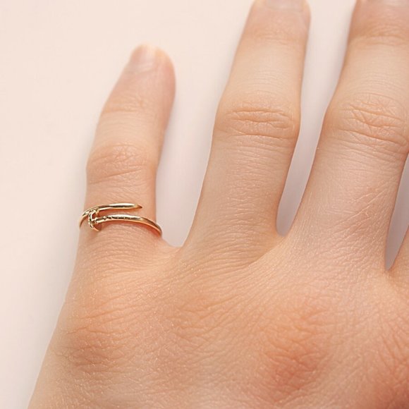 10K Gold Nail Stacking Ring Solid REAL Yellow Gold Screw Ring Stamped 10K - Picture 6 of 6